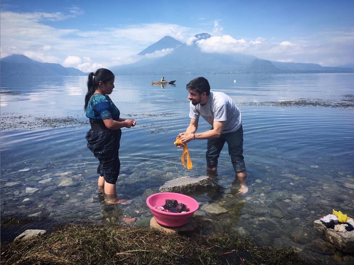 Washing by the shore of Lake Atitl&aacute;n